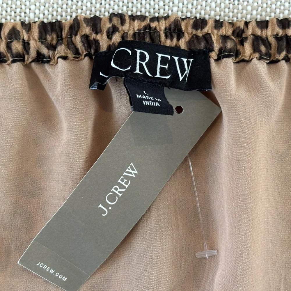 J Crew Gwyneth Slip Skirt NWT Leopard Crinkle Chiffon Pull-On L
